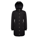 Black coat with gold buttons on a white background